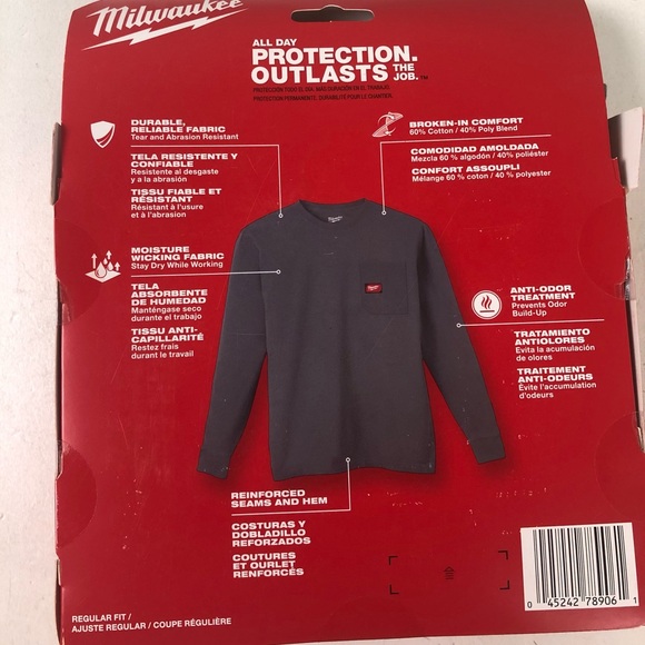 Milwaukee Heavy Duty Long Sleeve T-shirt w Pocket Moisture Wicking New NIB - Picture 2 of 7